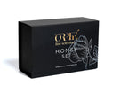 Black box with 'Orphe' branding and honey set design on a white background
